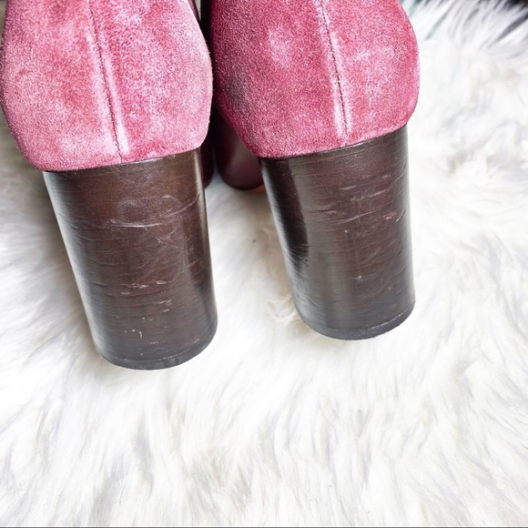 CHLOÉ Burgundy Red Suede Foldover Chunky Heel Booties, Size 38 - Picture 8 of 14